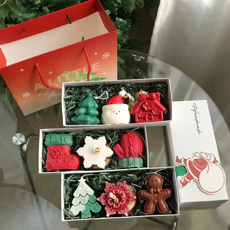 3Pcs Handmade Christmas Scented Candles Santa Snowman Elk Aromatherapy Candle Set Holiday Home Party Decoration Gift