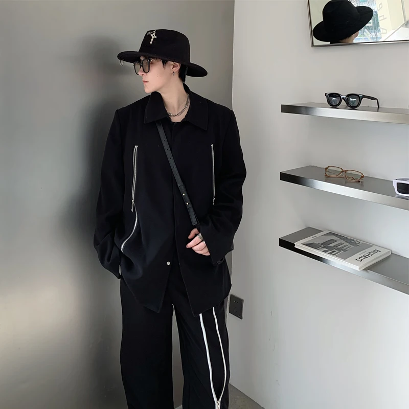 

Zipper Design Flip-Collar Jaet Men's Autumn Color Youth Retro Zhongan Suit Haome New Chinese Sle Outerwear Trendy