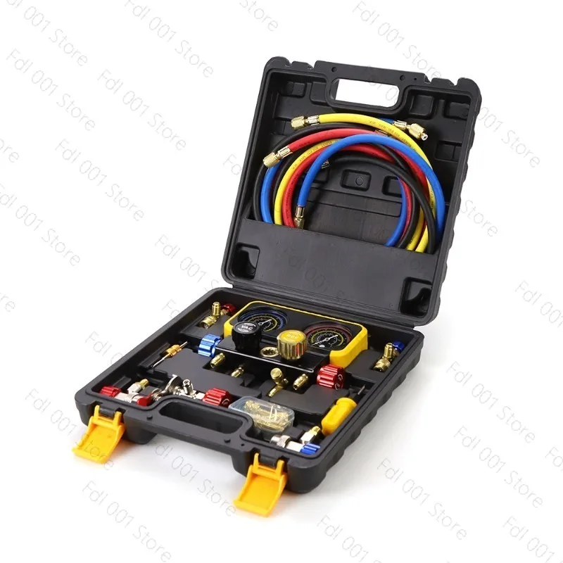 R22 R32 R134a R410A 4-Way Manifold Gauge Set Home & Car Air Conditioner Refrigerant Charging Kit