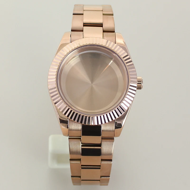 36 mm/39 mm für Nh35 Datejust Nh36 Nh34 Miyota8215 Uhrwerk, geriffeltes, gebogenes Uhrengehäuse, Schiebeschnalle, Saphirglas, 28,5 mm Zifferblatt