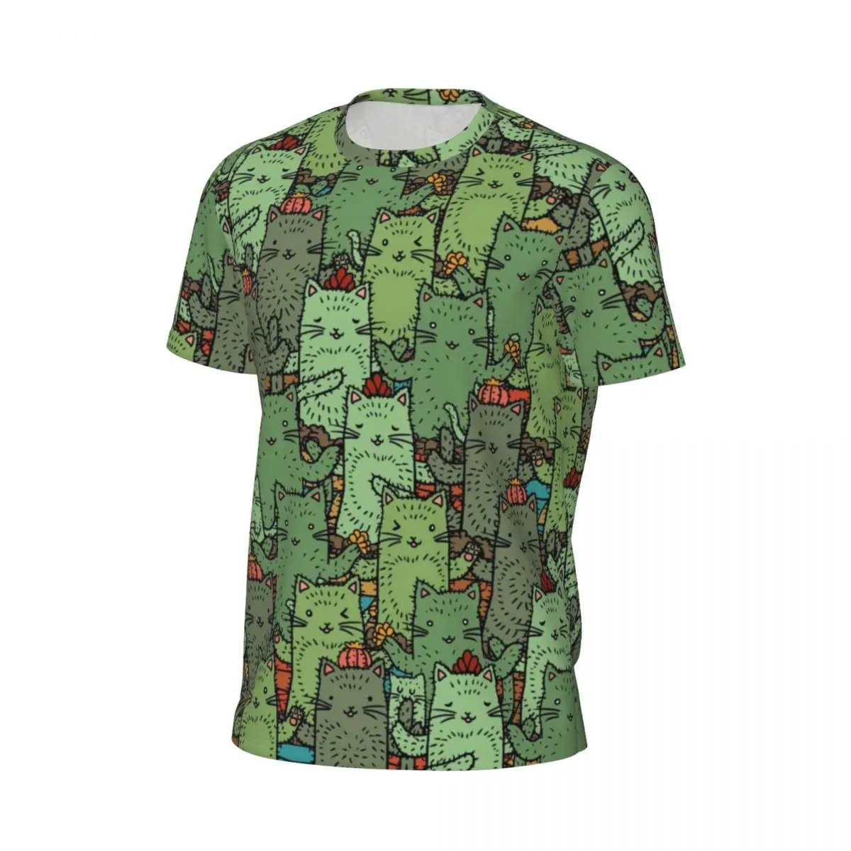 Sports T Shirt For Men Funny Cat T-Shirts Popular Cactus Garden Summer Tees O Neck Vintage Design Clothing Gift Idea
