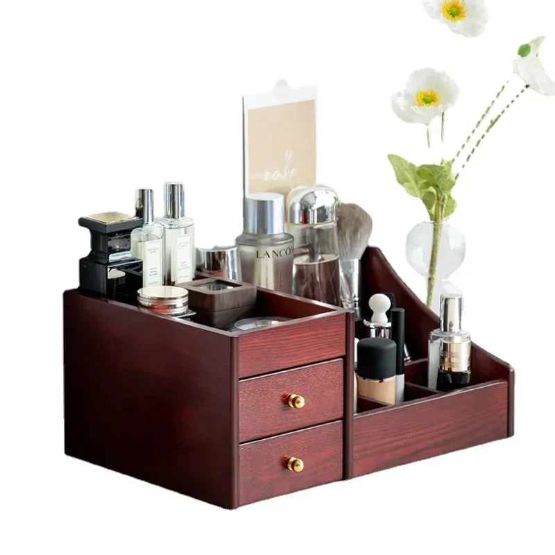 Clear Wood Texture Makeup Organizer Large Capacity Drawer Box Luxury Storage for Lipstick Mask and Skincare