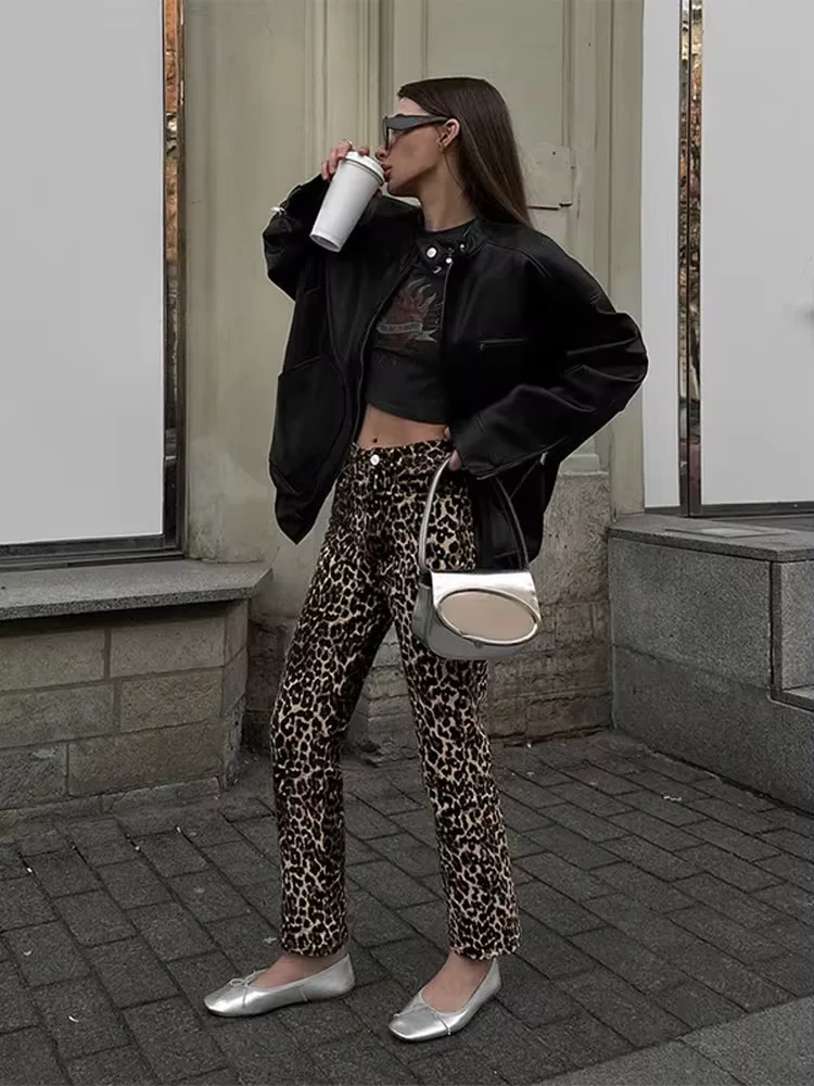 Csináltatás Leopárd nyomtatás Csekély Ceruza nadrágot számára Nők Magas derékon Cipzár bodycon Nadrág 2024 Elegancia Anyaállat commuting Magas streetwear