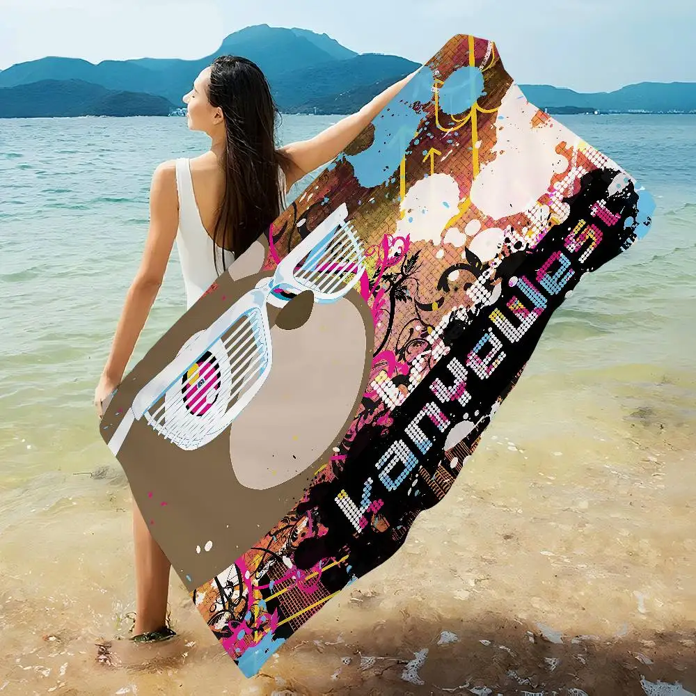 Rapper K-Kanye W-West Beach Towel Colorful Bath Towels For Girl Microfiber Quick Dry Custom Sand Free Beach Yoga Spa Gym Pool
