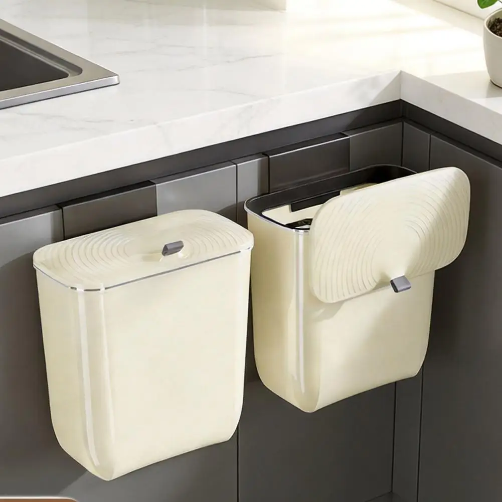 Small Compost Bin with Lid Cabinet Door Mounted Trash with Lid U-shaped Card Slot Fixing Garbage Bin Capacity Kitchen Bathroom