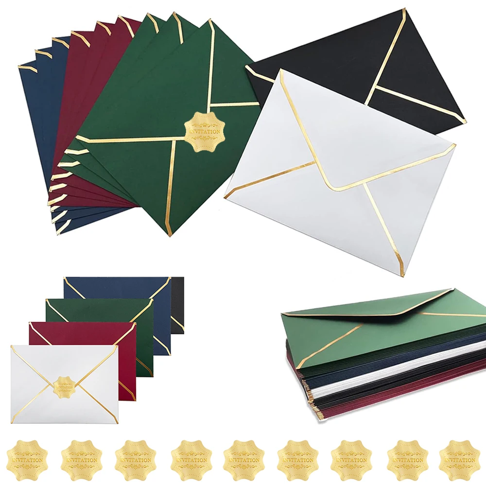 

10/20Pcs Vintage Western Envelopes A7 5x7'' V Flap Wedding Envelope With Gold Border Party Invitation Greeting Cards Gift Favors