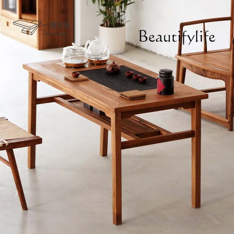 

Myanmar teak tea table and chair combination household balcony tea table multi-functional small apartment tea table