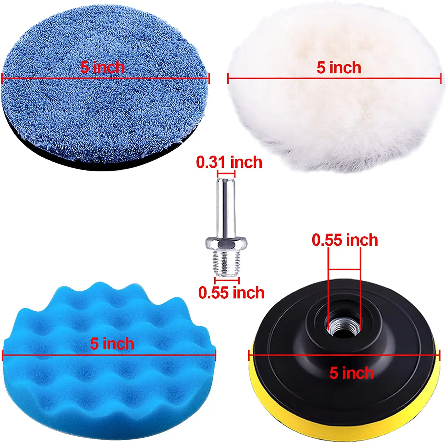 16 Pcs Buffing Pads Foam Polishing Pad Kit 5 Inch Polisher Pads Bonnets Wax Buffer Polish Pads Car Buffer Attachment for Drill