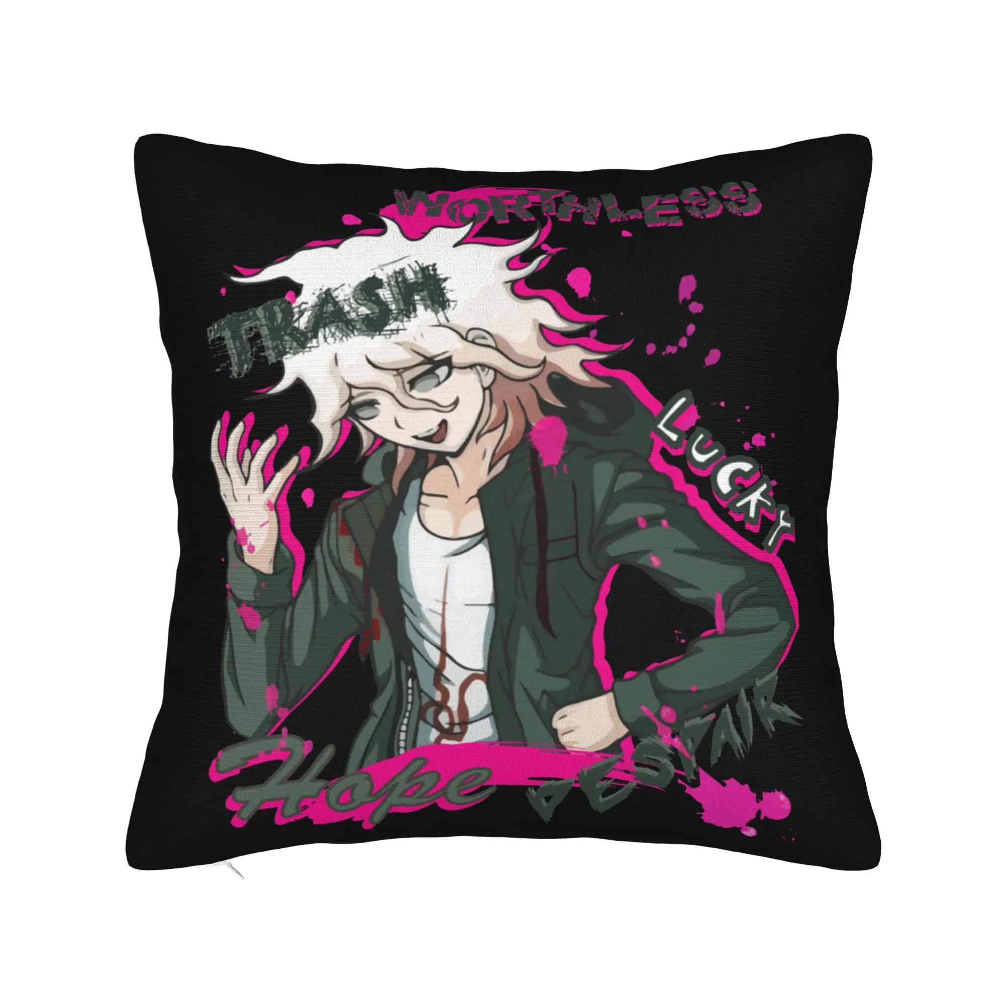 Nagito Komaeda Anime Pillowcase Printed Cushion Cover Decorative Pillow Case Cover Home Zipper