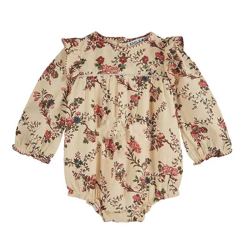 Vorverkauf (Schiff in October) 2024 em Herbst Kinder Kleidung Mädchen Kirsche Blumen druck Stram pler Baby Mädchen bestickte Blumen shorts