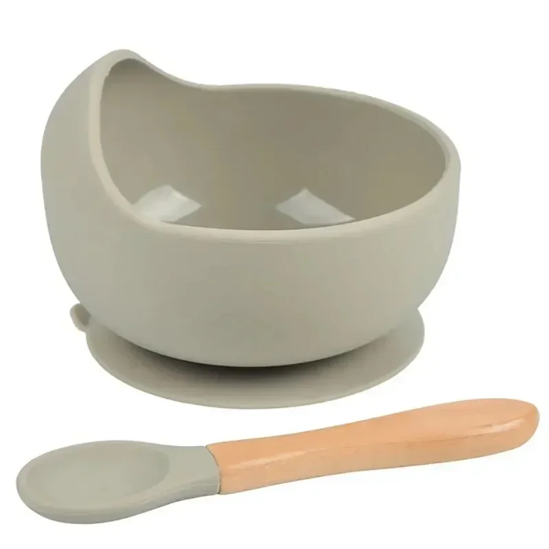 Bol d'alimentation en Silicone pour bébé, 2 pièces, vaisselle pour enfants, assiettes, cuillère d'entraînement pour tout-petits, ustensiles de cuisine, articles pour bébés