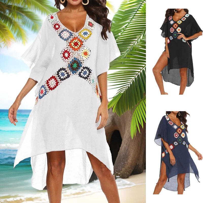 Dzianinowe kostiumy kąpielowe dla kobiet Letnia odzież plażowa Szydełkowa nierozłączona sukienka Sundress Split White Robe Dresses Swimsuit Cover Up