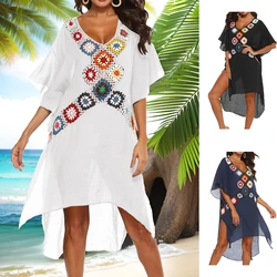 Dzianinowe kostiumy kąpielowe dla kobiet Letnia odzież plażowa Szydełkowa nierozłączona sukienka Sundress Split White Robe Dresses Swimsuit Cover Up Fashio