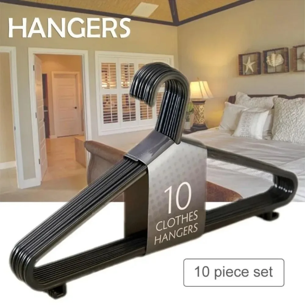 10PCS Dry Clothes Hanging Rack Black Adult Clothing Hanger Plastic Hangers Household Clothes Dress Organizer