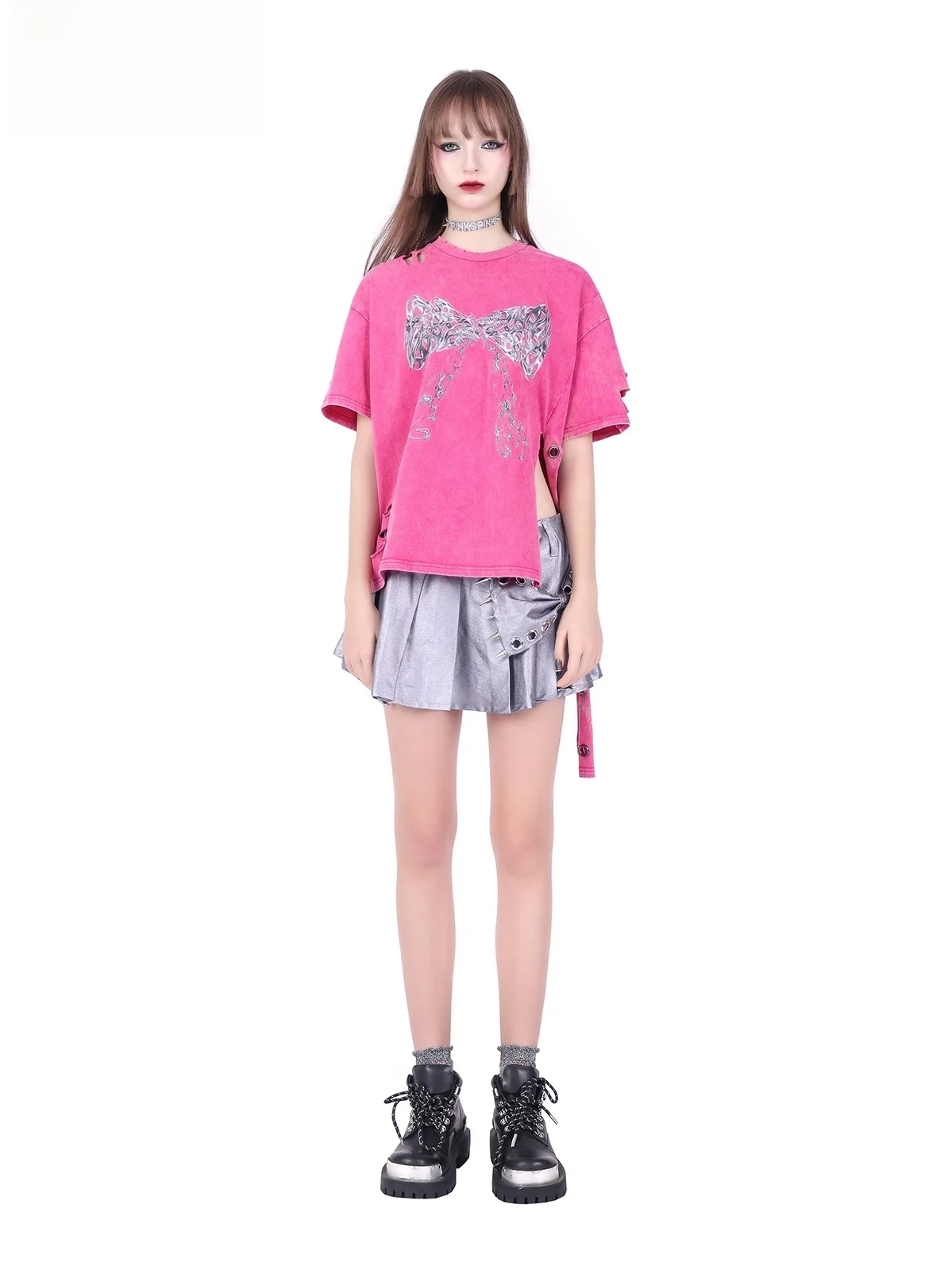 PINKSPINK Heavyweight Washed out  Effect Series T-Shirt Original Street Style Punk Sweet Cool Y2K Hot Girl Girl Grou...
