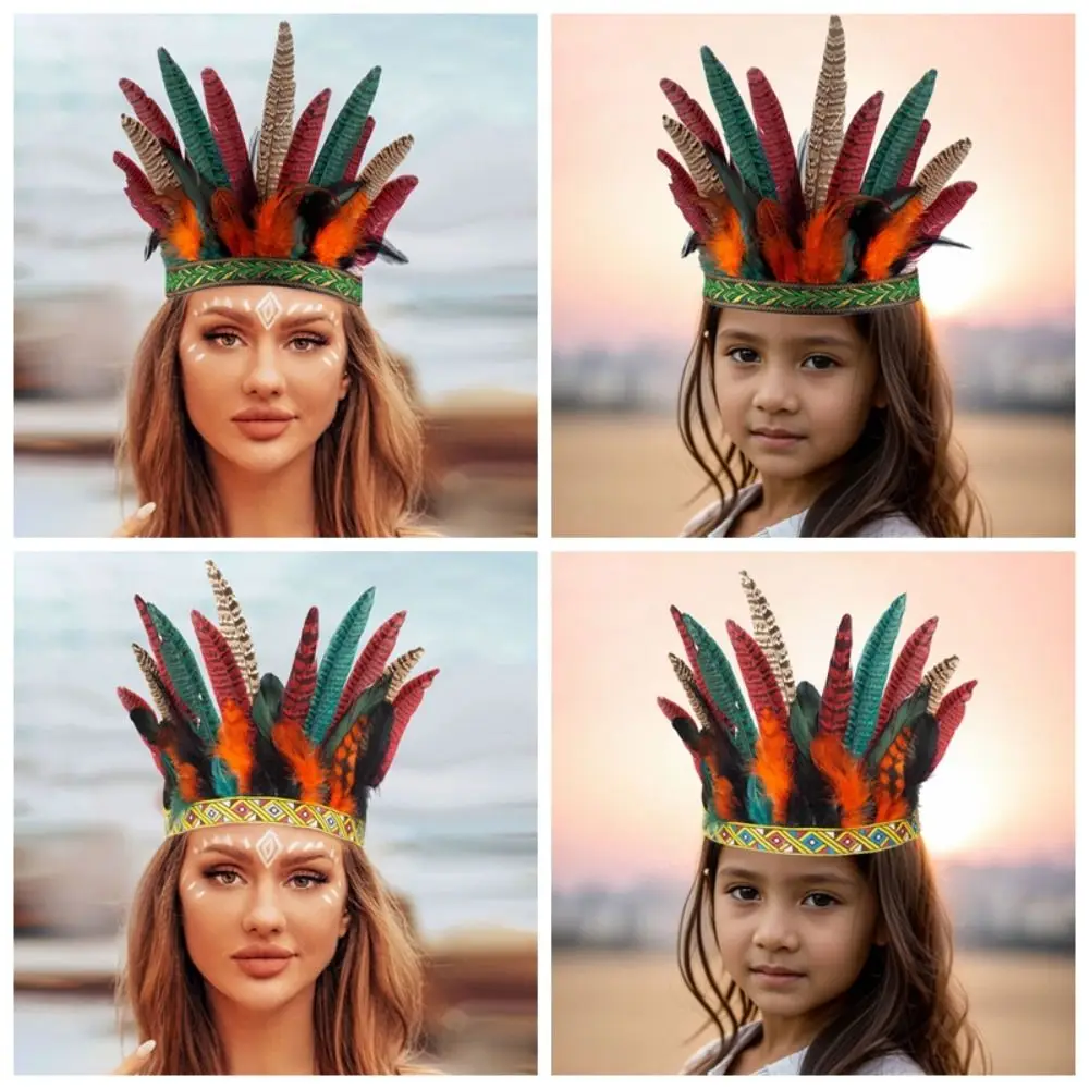 

Exotic Look Colorful Feathers Feather Headwear Adjustable Strap Peacock Costume Feather Crown Indian Headband Cultural Events