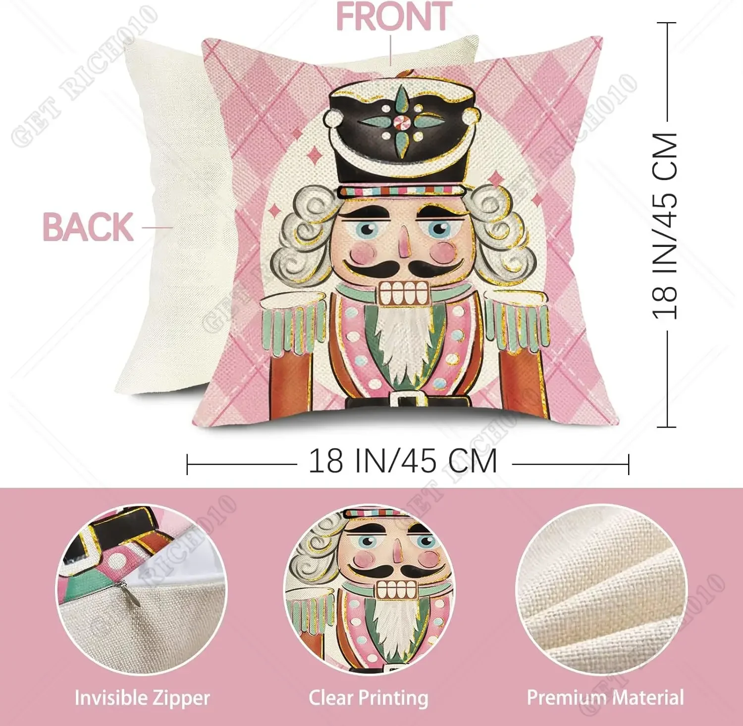 Merry Christmas Tree Nutcracker Decorative Throw Pillow Covers 18x18 in 4pcs Pink Xmas FA La La Porch Outdoor Home Decor