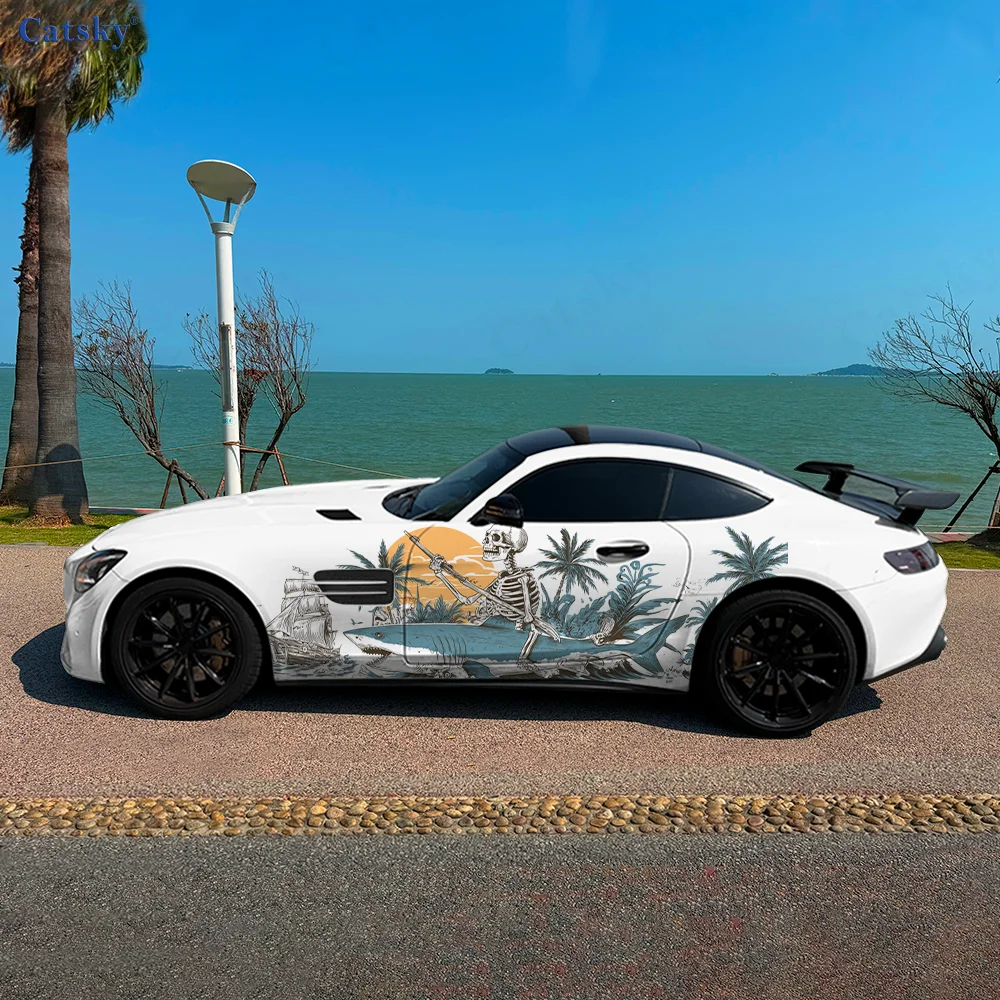 

Skeleton Riding Shark Car Vinyl Wraps Decal Self-adhesive PVC Sticker Suitable for Trucks SUV Decoration Auto Accessories Gift