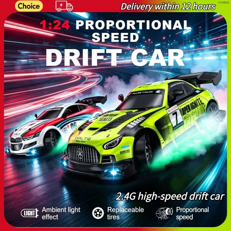 

4WD Remote Control Drift Car 1:24 with LED Lights All-round Drifting High-speed Powerful 2.4GHz RC Car Toys Kid's Festival Gifts