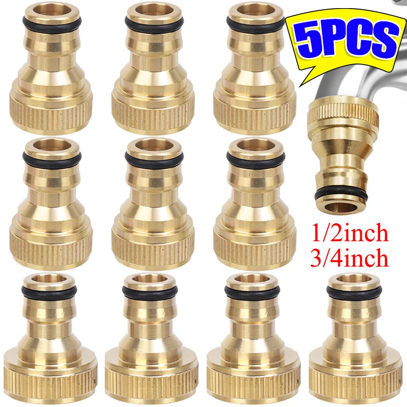 1/2'' 3/4'' Brass Hose Quick Connector Water Stop Fitting Copper Thread Faucet Coupling Universal Garden Watering Gun Adapter