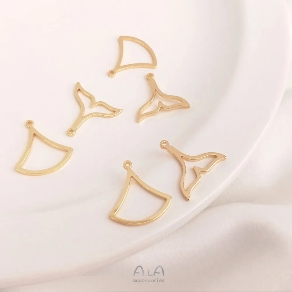 

1Pcs Copper Charms 14K Gold Color Fan Skirt Hollow Mermaid Whale Tail Pendant Handmade DIY Jewelry Pendant