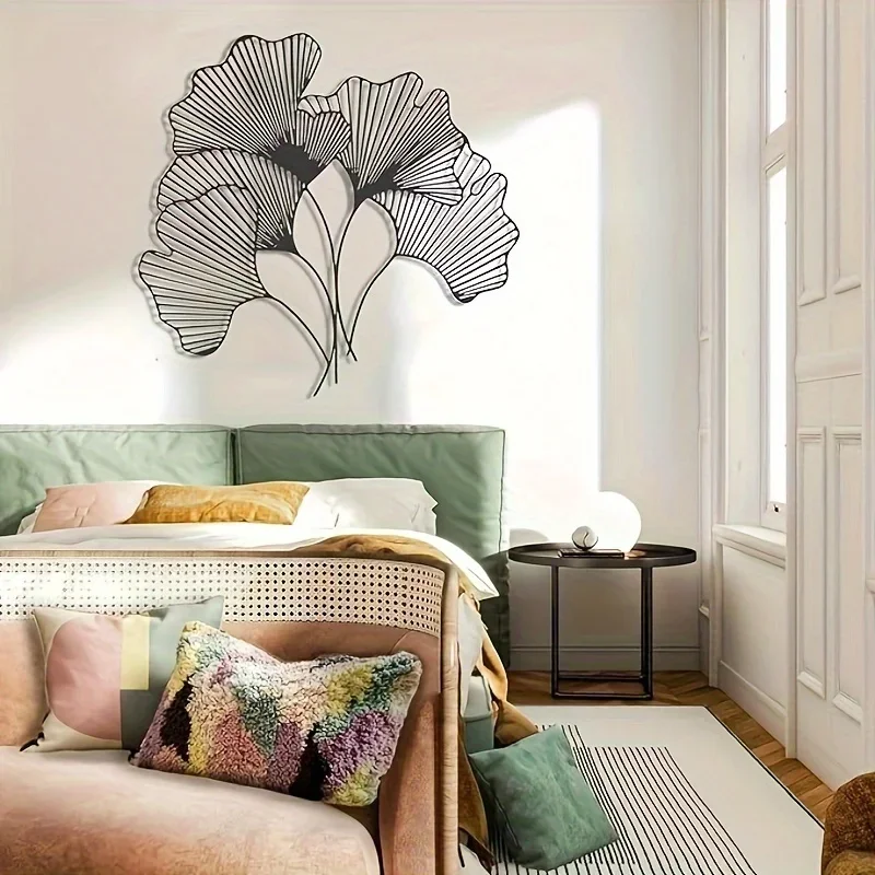 Ginkgoblatt Wanddekoration Metall Blume Wandkunst Blume und Blatt Wandbehang Café Inneneinrichtung Kunstwerk Wandaufkleber