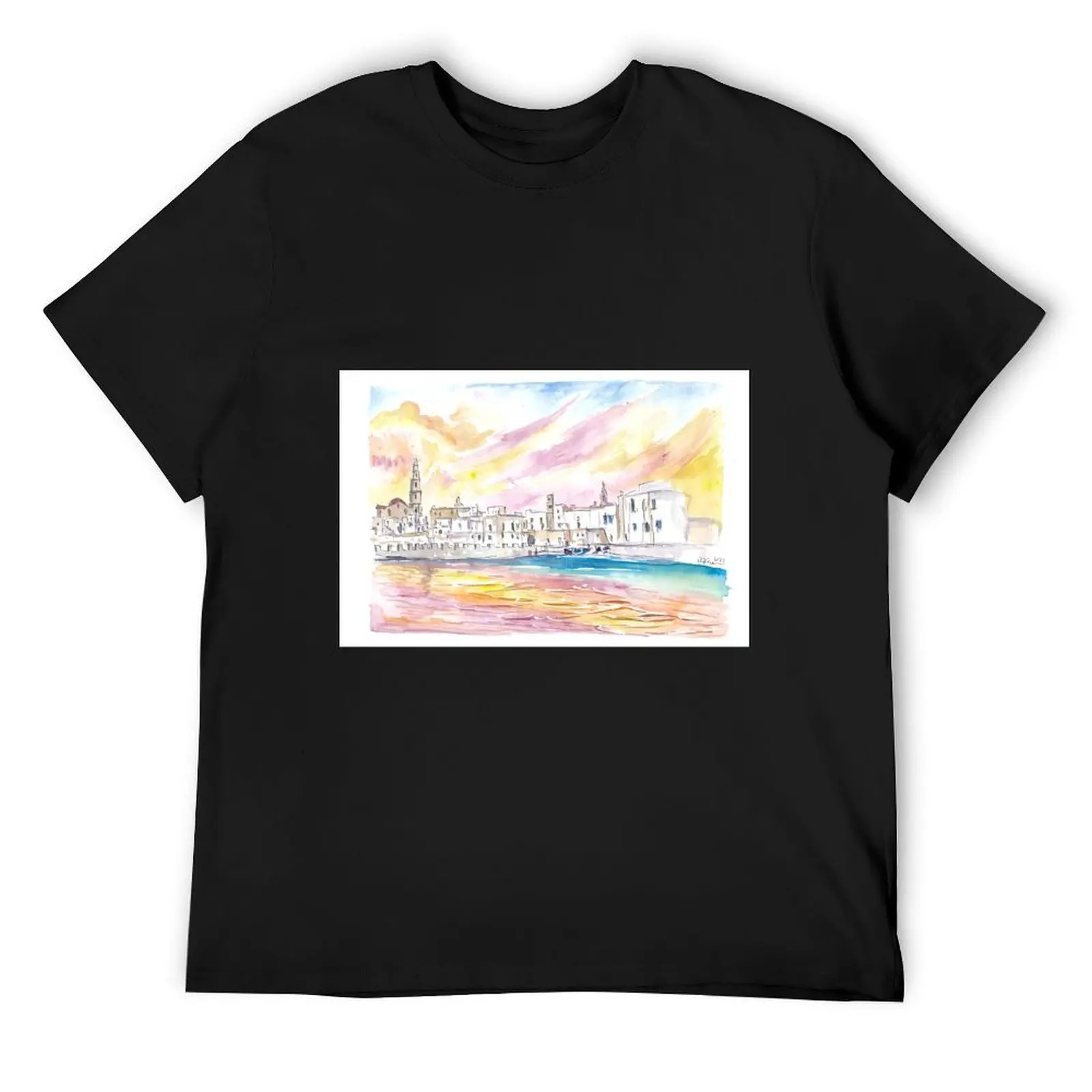 

View of Monopoli Italy with Old Port in Spectacular Sunlight T-Shirt cute tops T-shirts man designer t shirt men