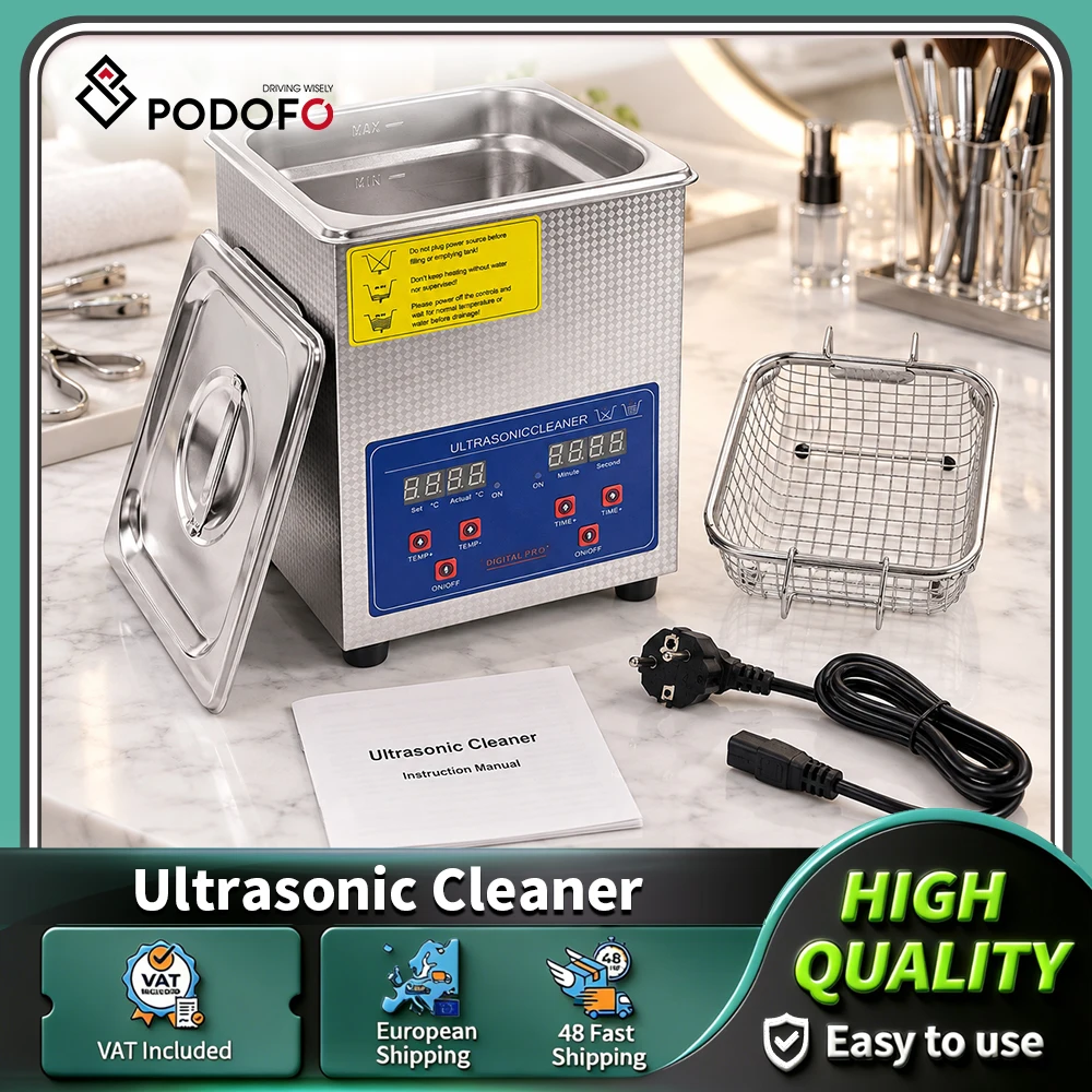Podofo 2L Tragbarer Ultraschallreiniger mit Heizfunktion 40kHz Professionelle Ultraschallreinigungsmaschine 80W Heim- und Gewerbe-Ultraschallreiniger