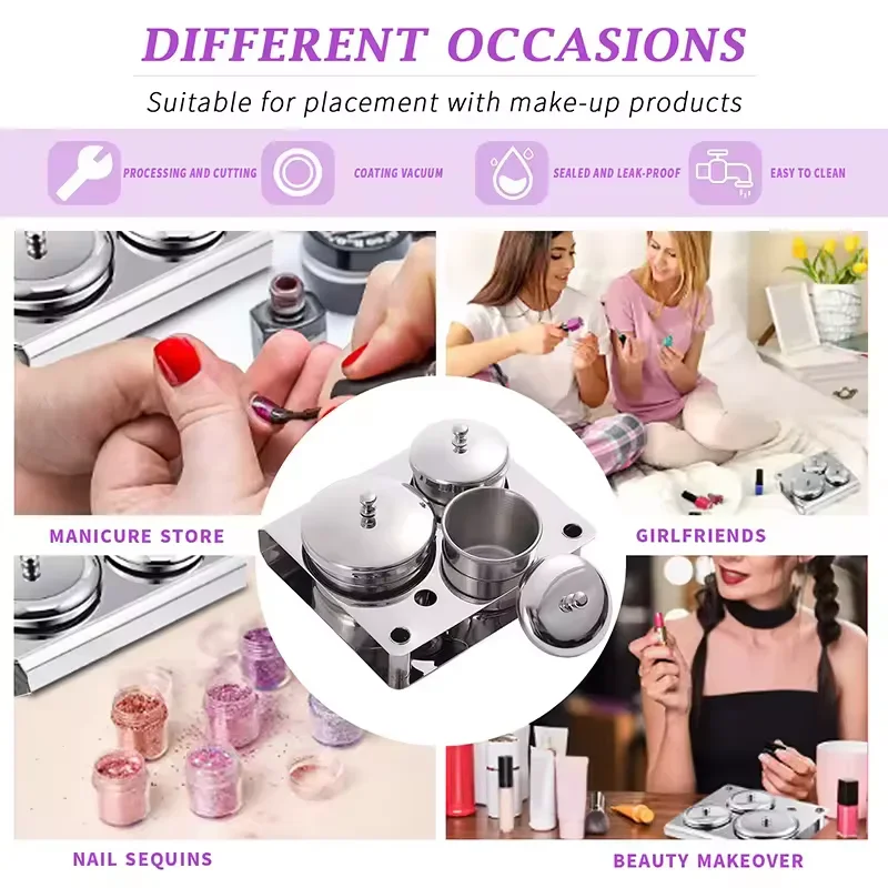 

Nail Art Dish Stainless Steel Lid Acrylic Liquid Powder Container Tray Manicure Tools Salon Professional Set