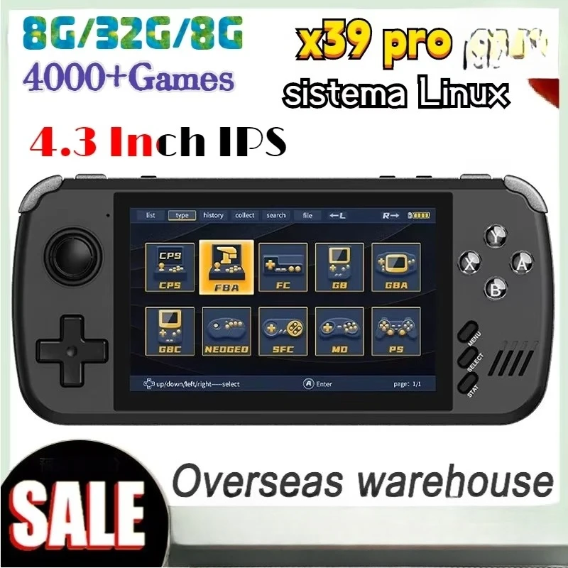 Powkiddy X39pro 64GB Retro Game Console 4.3 Inch IPS Screen Video Linux System Handheld Video Game Console