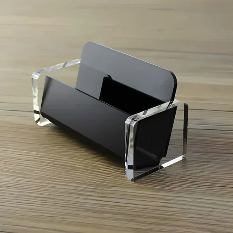 2pcs Sleek Acrylic Business Card Holder - Clear & Black, Elegant Desktop Display for Office Professionals, Durable PMMA Material