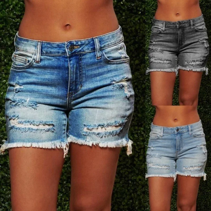 

2026 Spring Summer Women Denim Shorts Ripped Frayed High Stretch Jean Shorts Hot Sale Pants Bottoms Clubwear