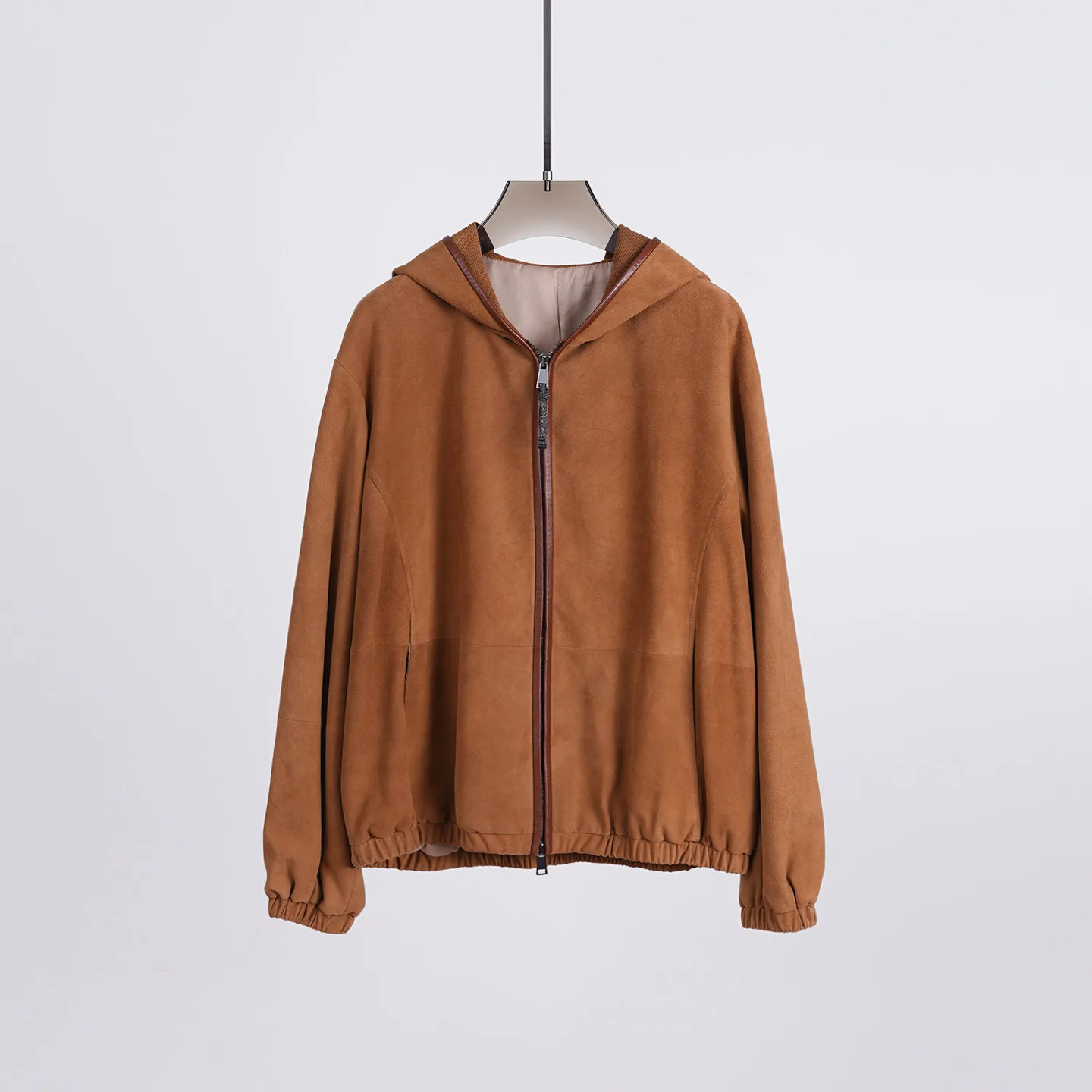 Modische, weiche, bequeme Langarmjacke aus Wildleder und Kaschmirleder mit Kapuze für Damen