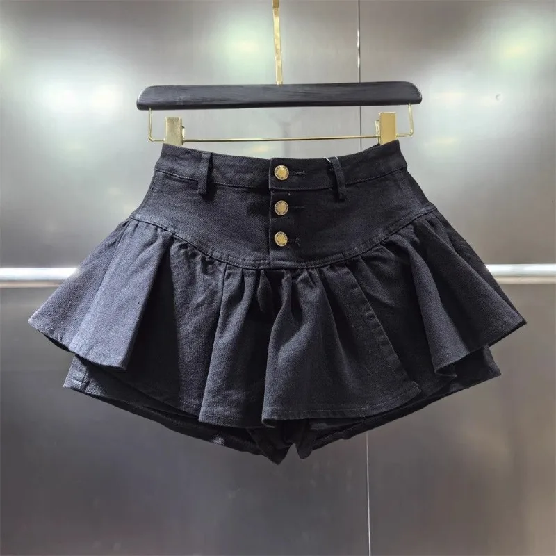 

Y2k High Waist Single Breasted Skirt for Women Vintage Ruffles Patchwork A-line Denim Skirts2025 Summer New Faldas Mujer