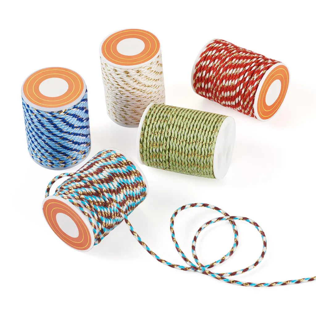 5Rolls 5 Colors 4-Ply Polyester Cord with Metallic Thread Beading Supplies for Bracelet Necklace Jewelry Making Supplies 1.5mm