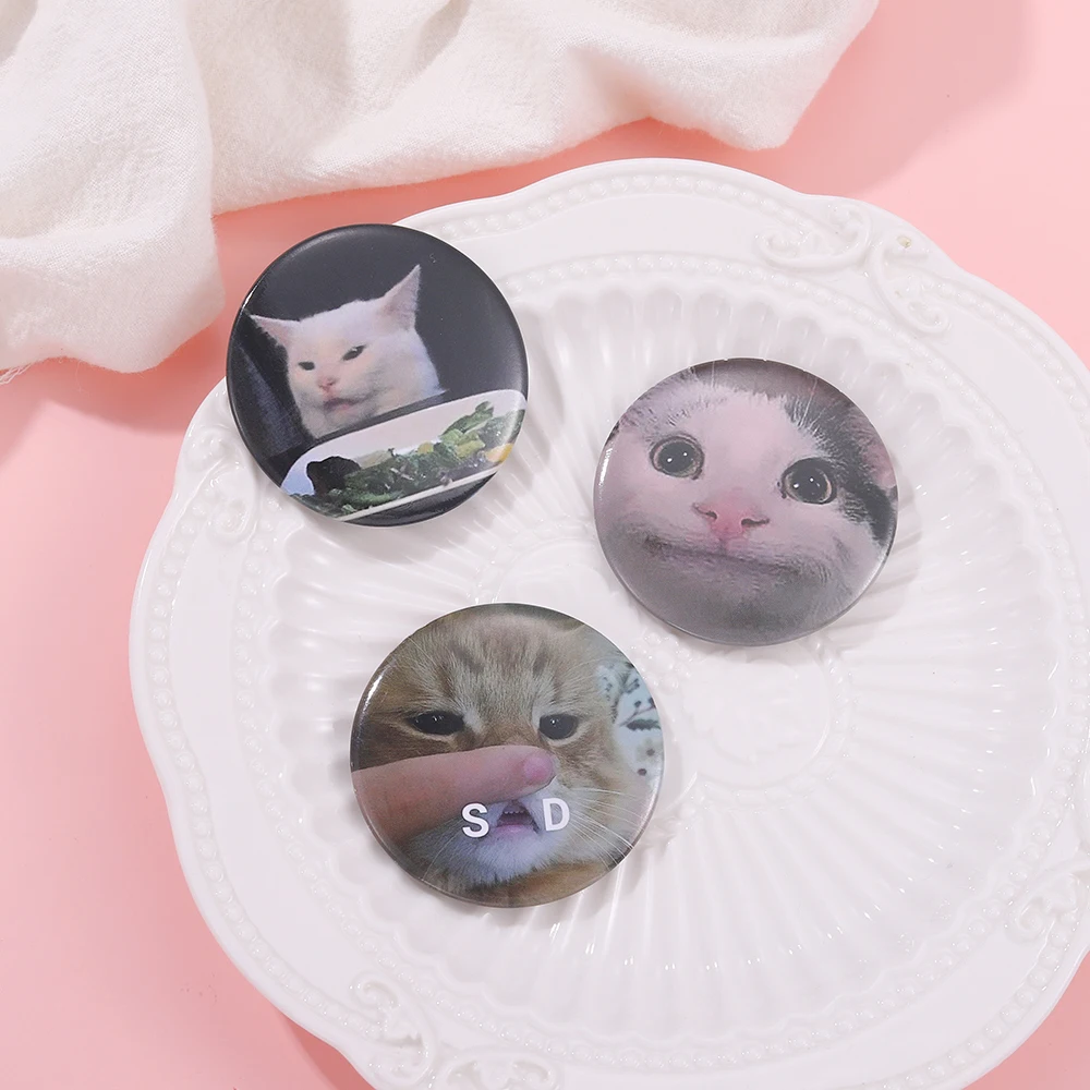 Animal Tinplate Serial Soft Button Pin Cute Duck Sad Cat Meme Brooch Clothes Metal Badge Hat Collar Gift For Friend Kid Jewelry
