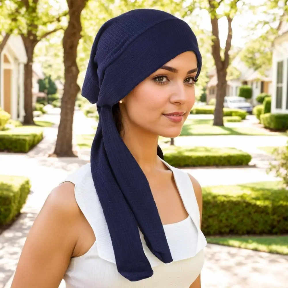 

RIMAIRE 2024 Hijab Hat Solid Color Long Tail Hat wavy Women's Hat