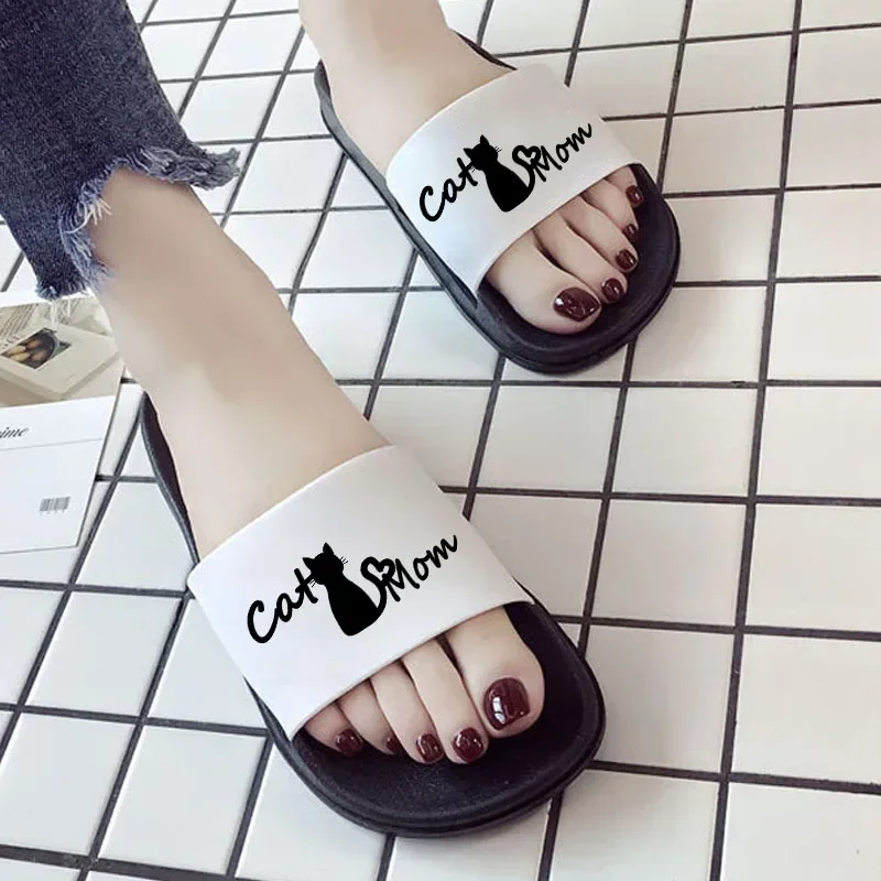 Sepatu wanita musim panas, sepatu wanita dalam ruangan, Sandal pantai, motif kucing hitam, sandal lantai anti selip, sepatu wanita ukuran Plus 41