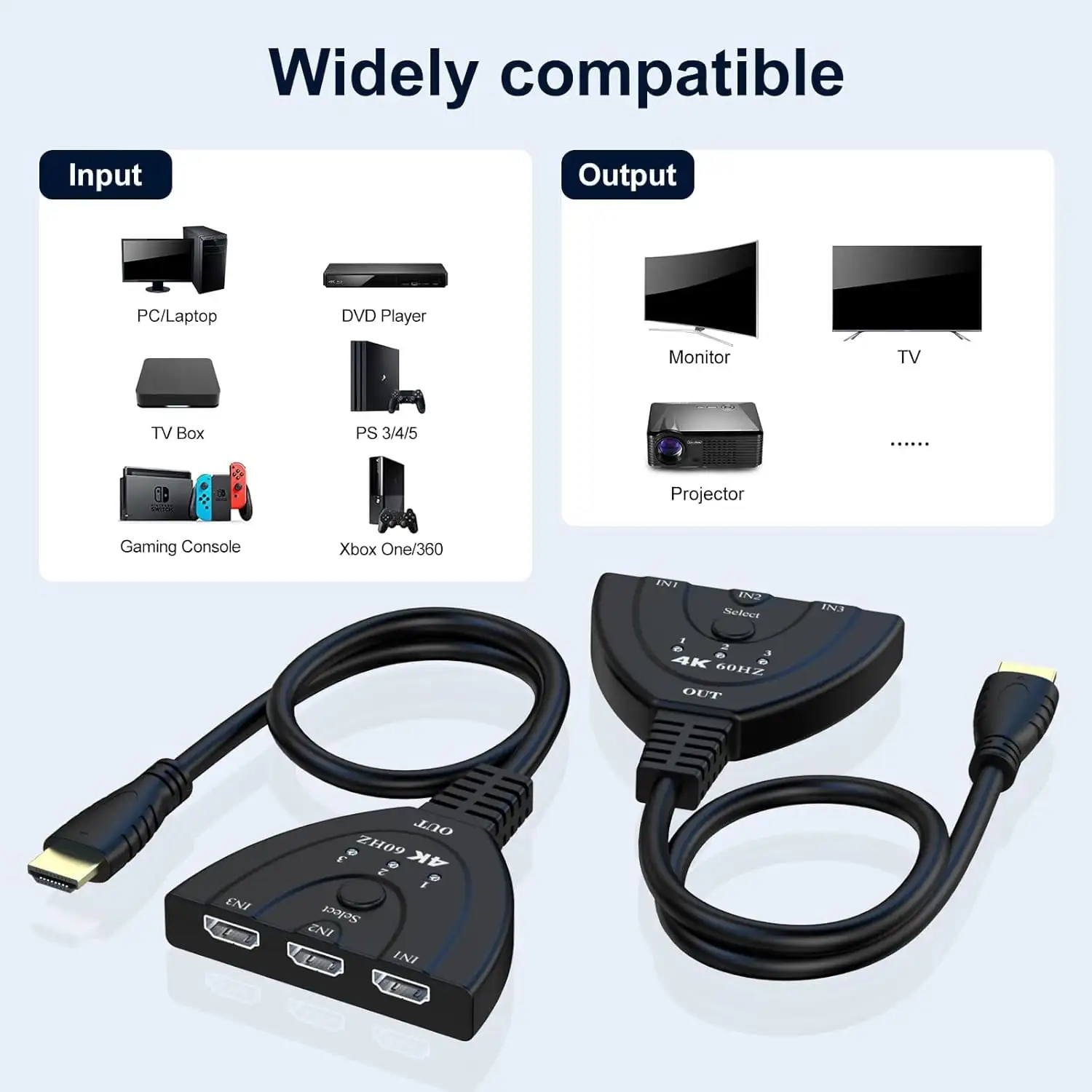 4K @ 60 هرتز HDTV Switch 3 في 1 HDTV Switcher KVM Splitter 3 Input 1 Output Port Hub لأجهزة Xbox، PS5، PC