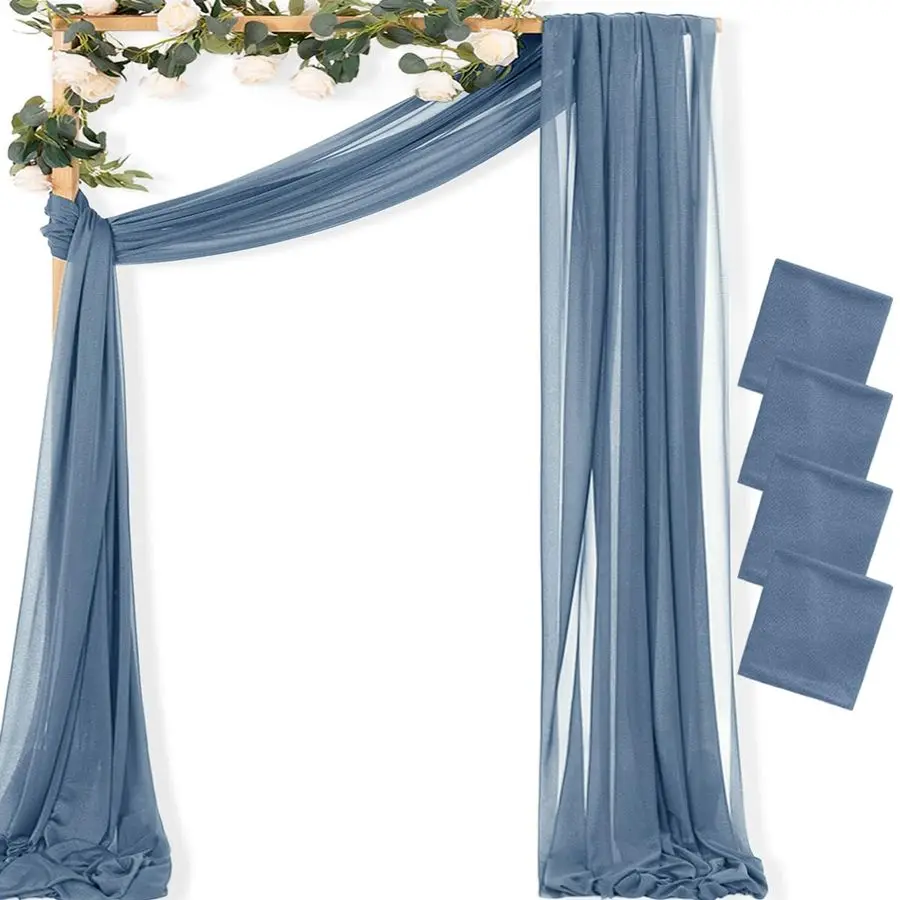 

Dusty Blue Wedding Arch Draping Fabric 4 Panels 29 x 20 FT Extra Long Gauze Drapes Sheer Backdrop Curtains 6.6 Yards Outdoor Dra