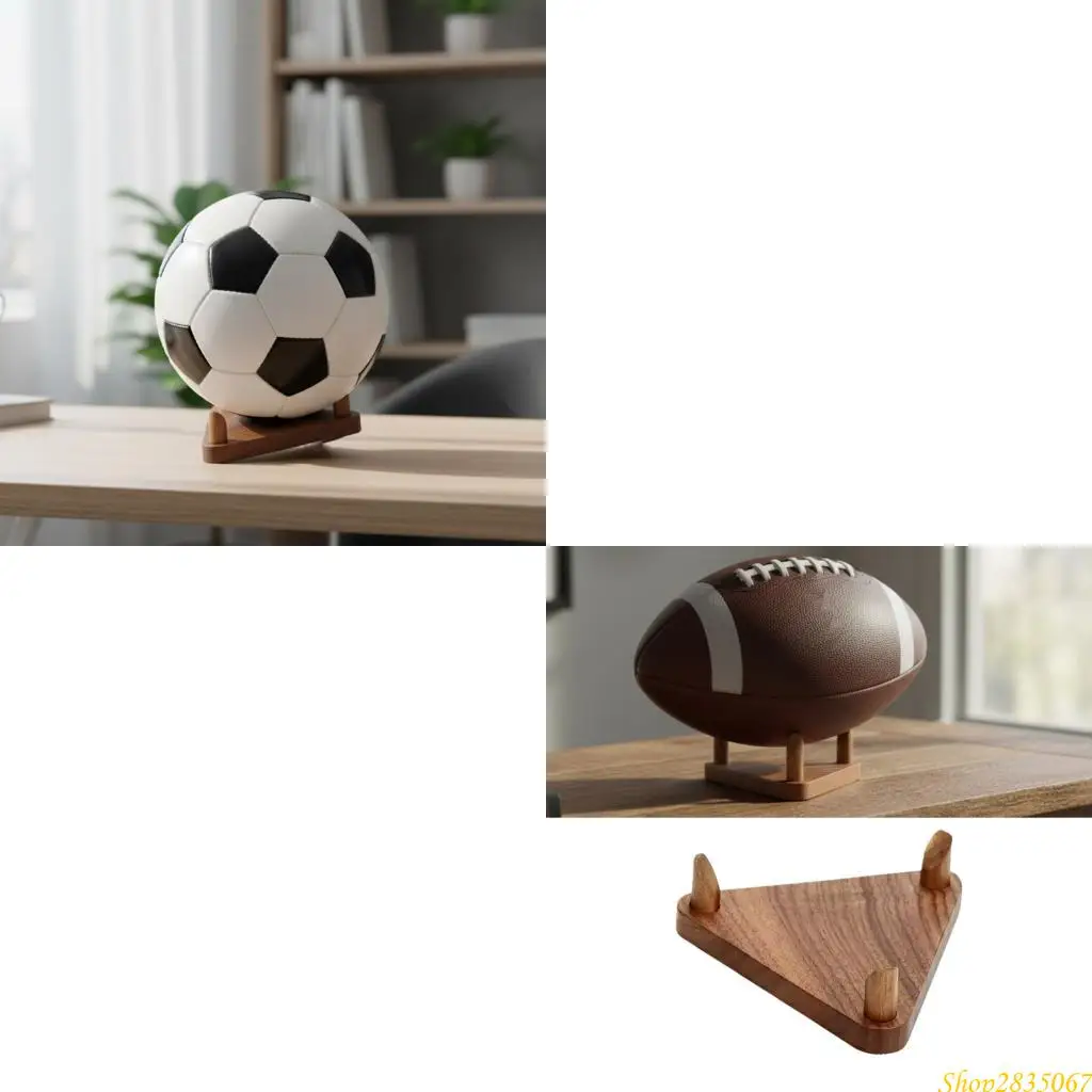 Pack of 2 Wooden Sports Ball Display Stands for Football Basketball Collectibles 831F