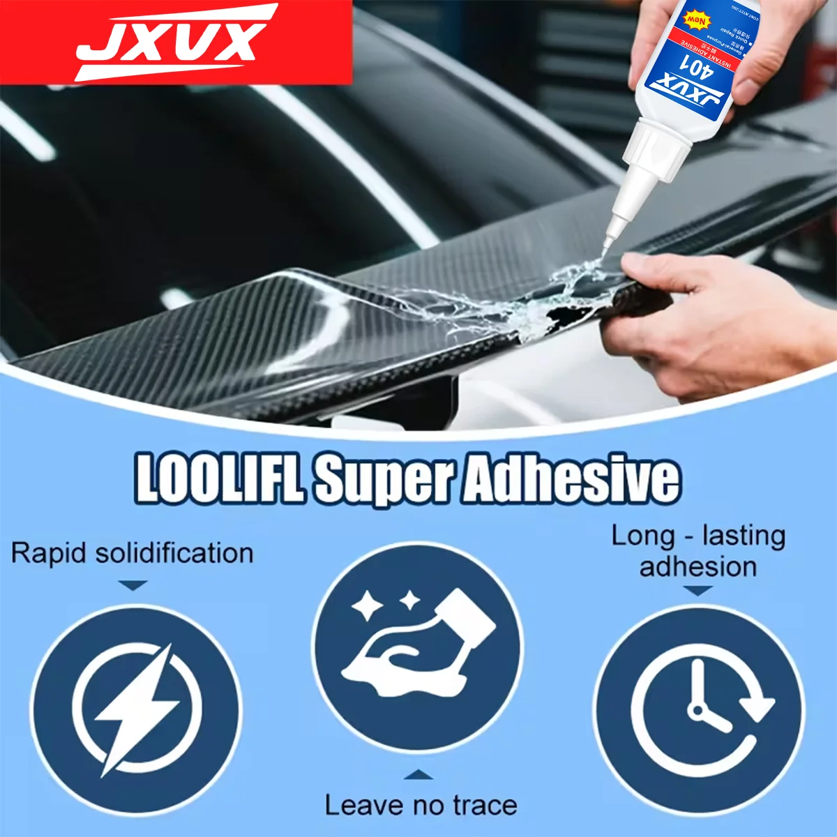 401 adesivo, impermeável e transparente, adesivo multifuncional para peças de metal e plástico. Excelente ferramenta de conexão. Aplicável ao reparo de automóveis e fabricação industrial.