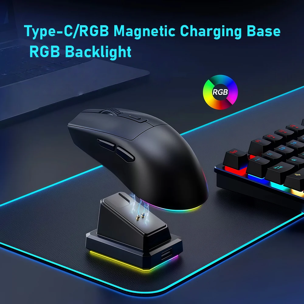 2.4G Bluetooth Wireless Optical Mouse Dual-Mode RGB Backlit Rechargeable Mouse With Charging Dock For PC Computer Laptop Tablet
