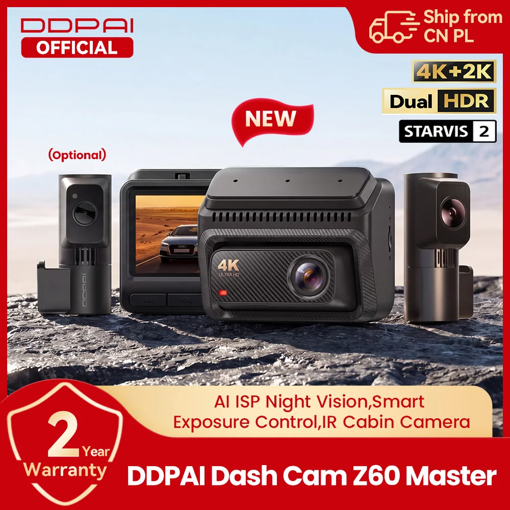 DDPAI Z60Master Dual Dash Cam 4K+2K עם GPS