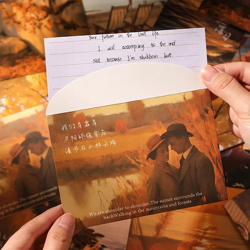 INS Creative Design Beauty Landscape Envelope Letter Pad Set Ocean Grassland Scene Scrapbook Envelop Set Student Supplies