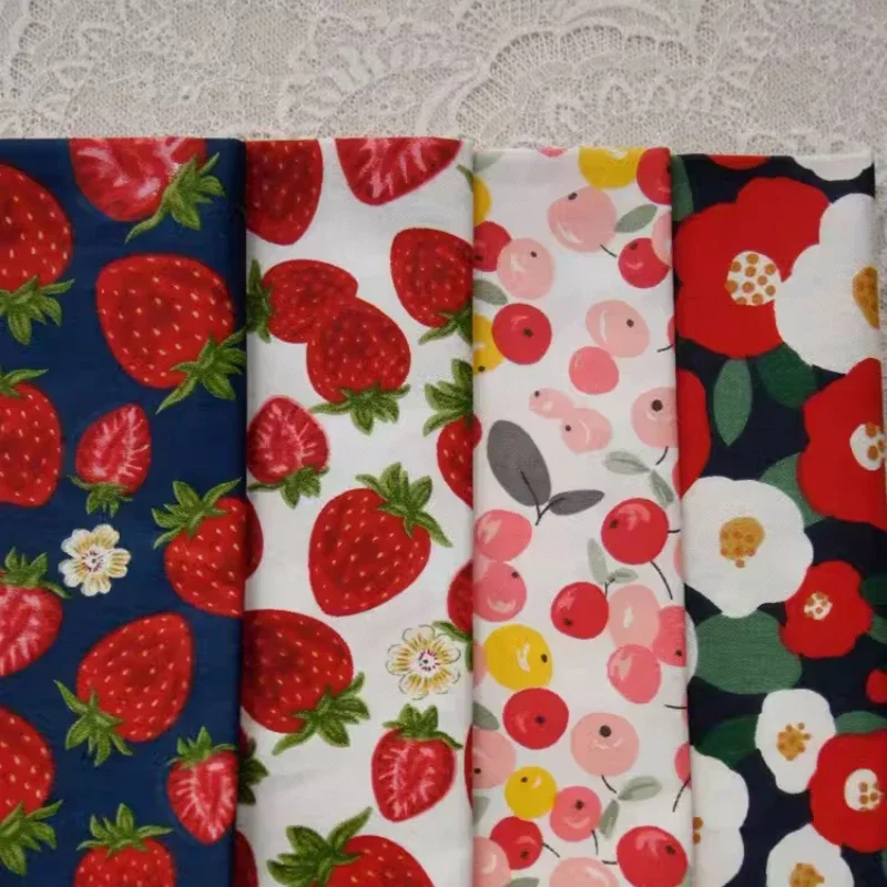 

160x50cm Summer Black Cotton Twill Fabric with Strawberry Pattern for Children's Dresses Handmade DIY Sewing Pure Fruit Design