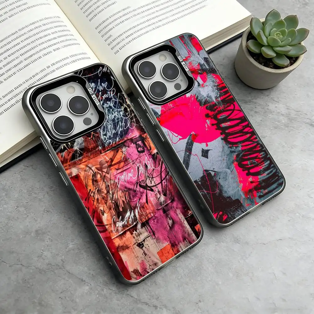 

Pokras Lampas Art Graffiti Phone Case For iPhone 17,16,15,14,13,12,11 Plus,Pro Max,XS,Colored Silver Plated Inside Cover