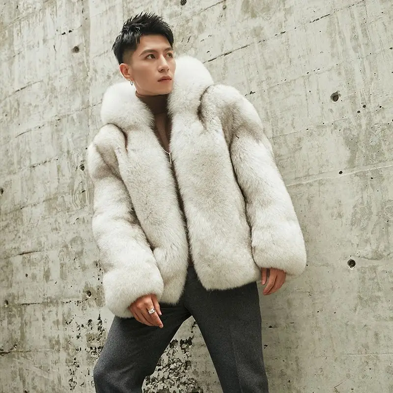 Fangtai-Manteau chaud en fourrure de renard véritable pour homme, veste de luxe, naturel, promotion spéciale, livraison gratuite, grande taille, nouvelle mode, hiver, 2023