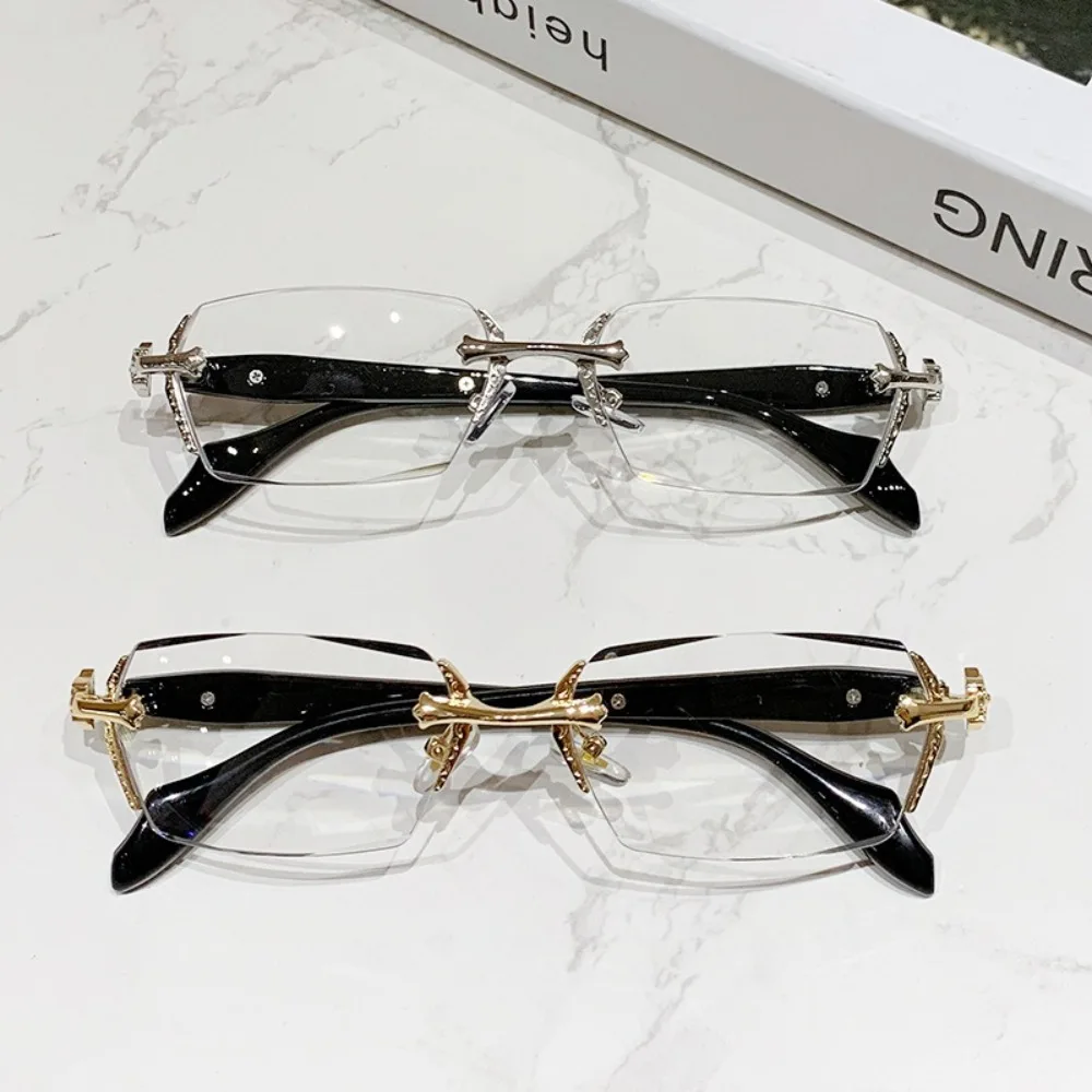 Y2K Vintage rahmenlose Schnittkante Brille Anti-Augen-Augenschutz Anti-Blaulicht-Brille Reisebrille Metall