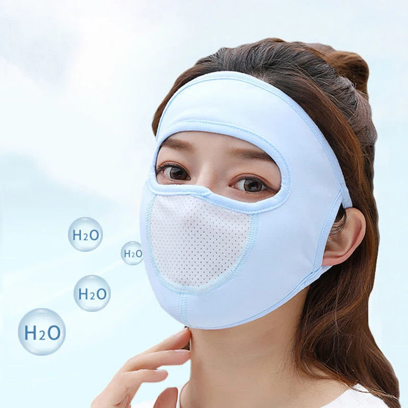 Summer Ice Silk Mask UV Protection Face Cover Sunscreen Veil Face With Brim Outdoor Cycling Sun Protection Hats Caps